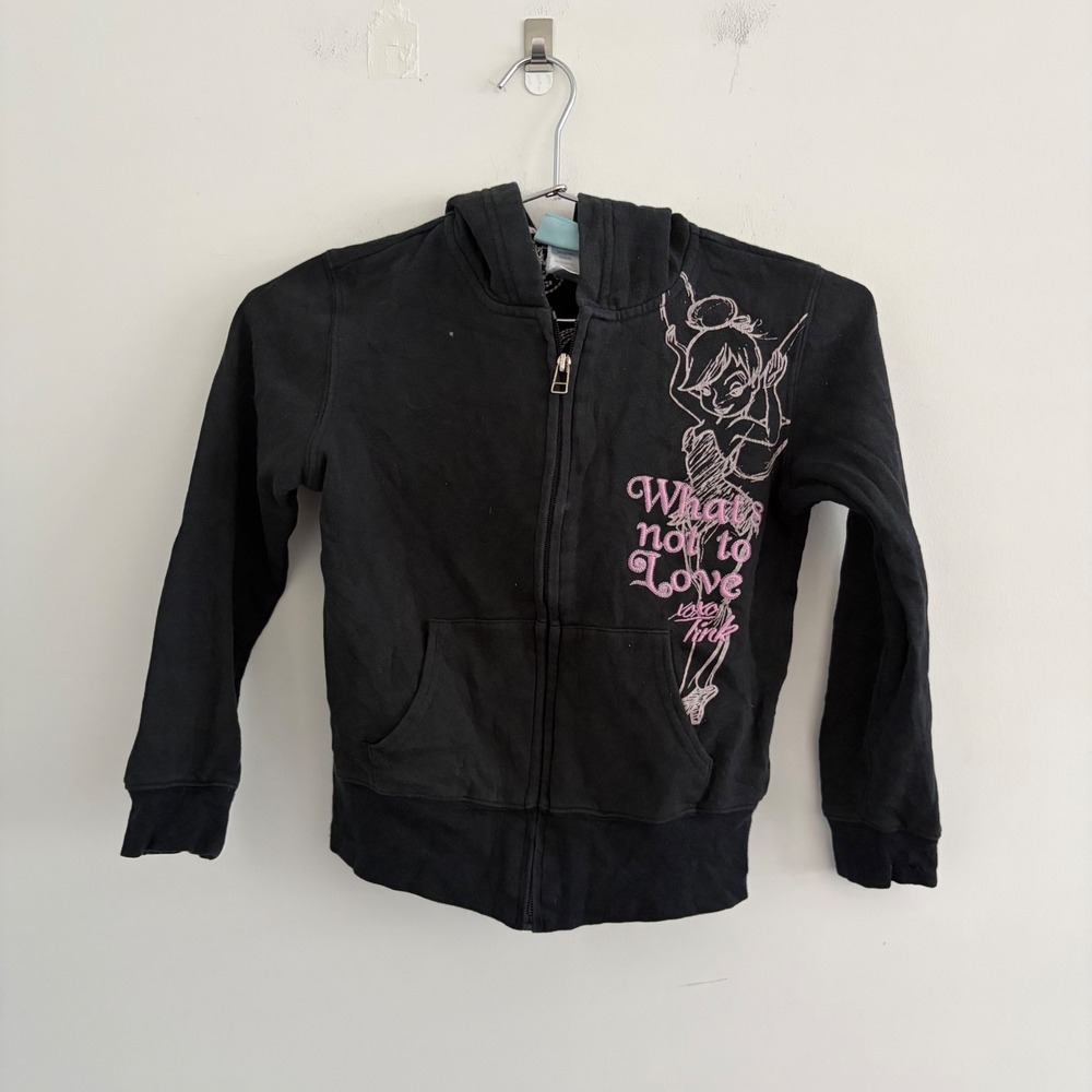 Disney Fairies Tinkerbell Black Zip Up Hoodie Kids Graphic Sweatshirt